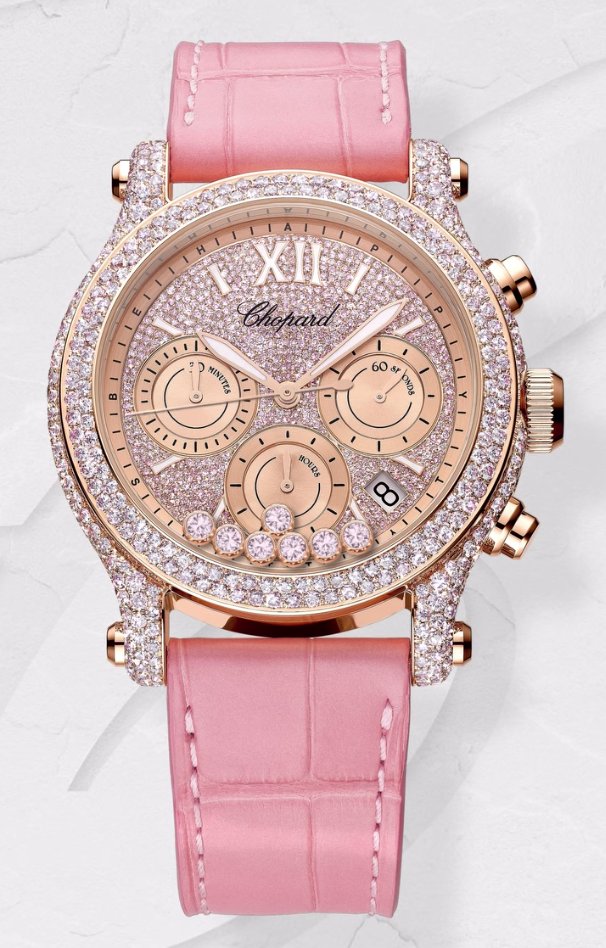 El nuevo Happy Sport Chrono de Chopard es rosa y está a la moda / Patricia Olivares Taylhardat, Chopard, Chopard Haute Joaillerie, Joyería Braganza, Happy Sport Chrono, COSC, Suiza, Barbiecore, diamantes, oro 18 quilates, relojería, atractivo, elegancia, marcas, joyas, ethical, atrevida